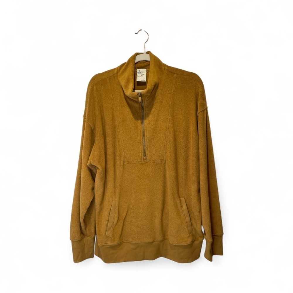 Aerie Women’s  Camel Terry  Cloth Half-Zip Oversized Sweater size M